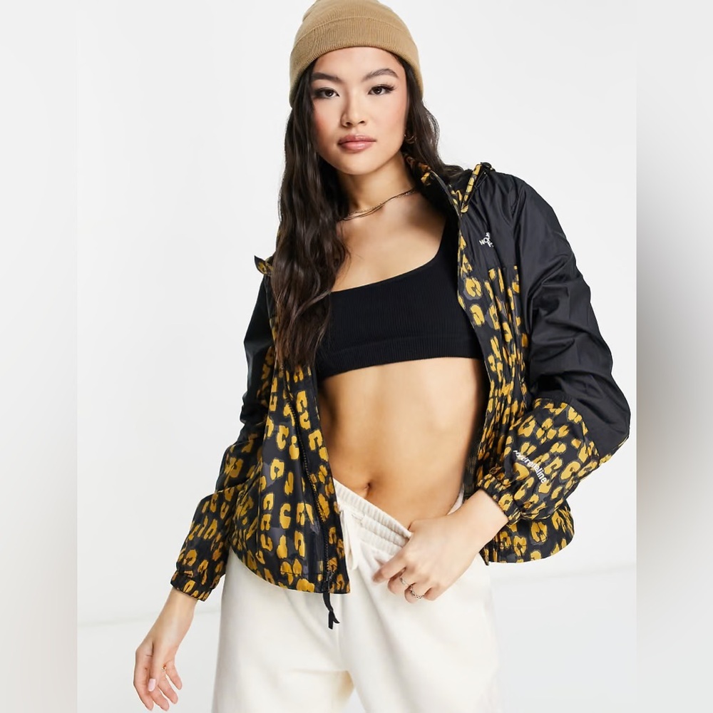 NWOT The North Face Hydrenaline Leopard Print Windbreaker Jacket In Black/Yellow